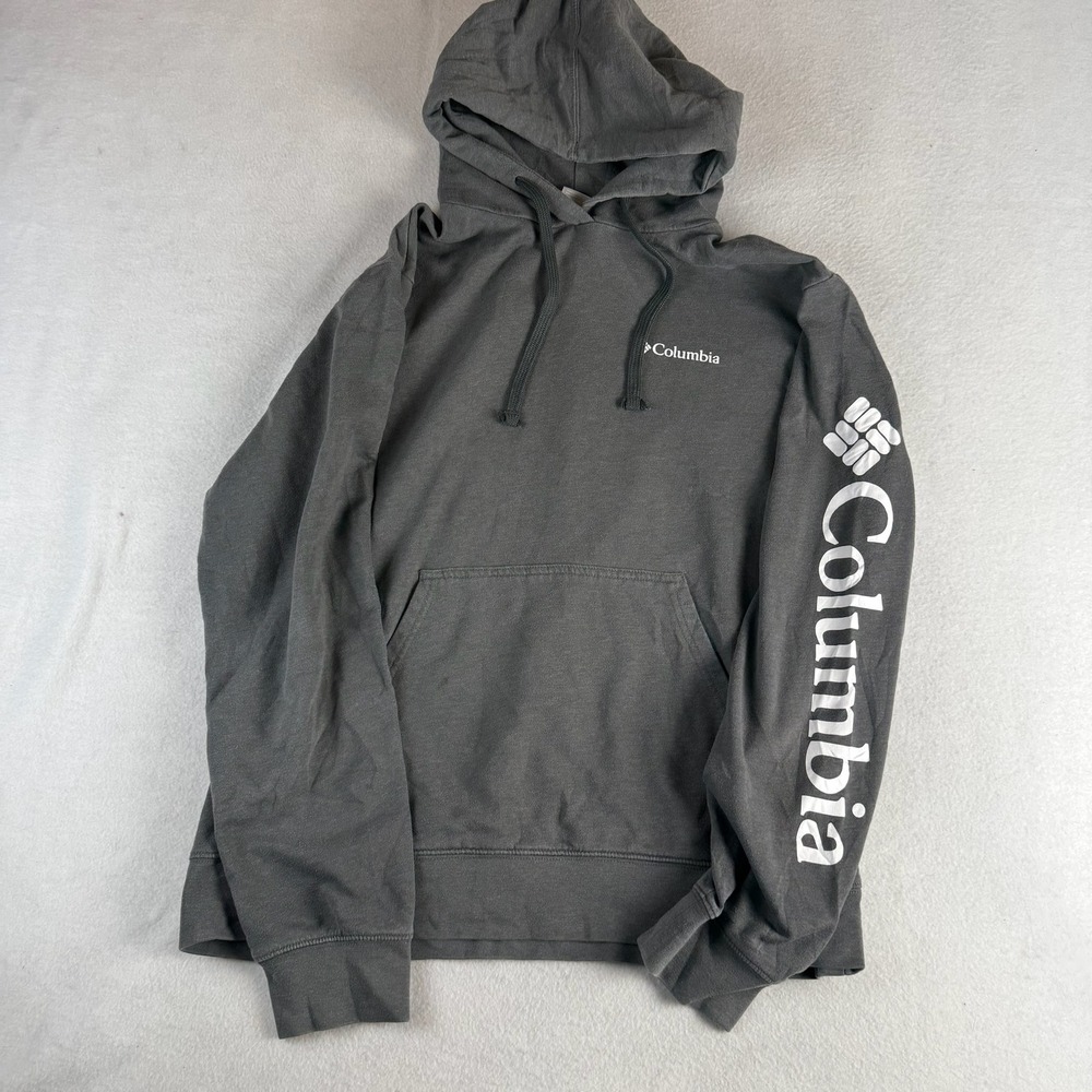 Columbia Mens Charcoal Gray Graphic Sleeve Logo Pullover Hoodie Size L